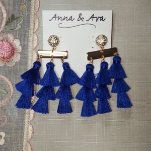 NWT Anna & Ava Tiered Tassels Earrings Royal Blue